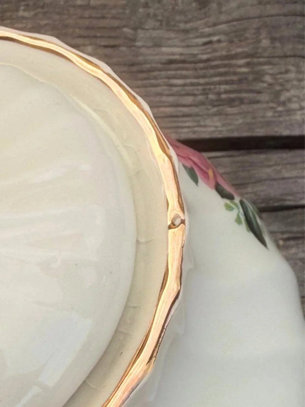 Vintage James Sadler Teapot Cabbage Rose Floral England Gold Trim Garden